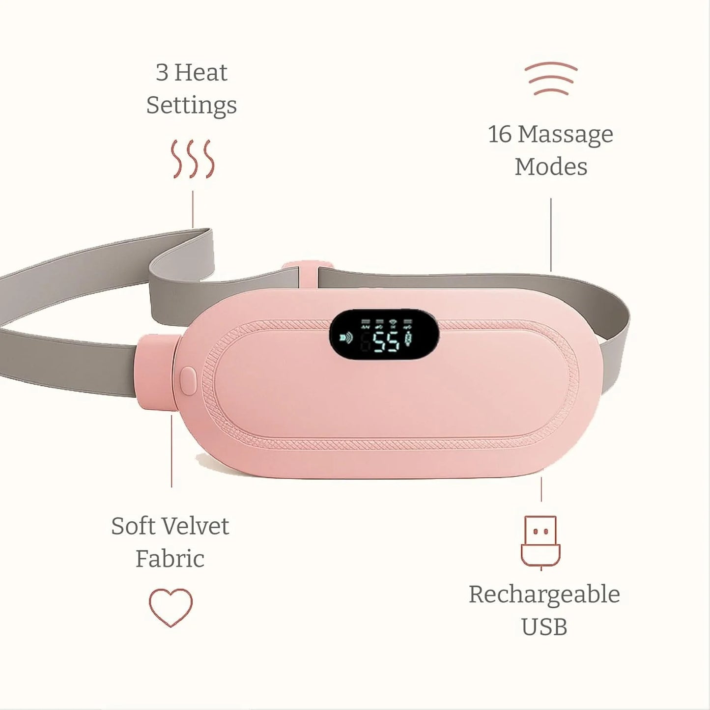 Period Cramp Massager & Heating Pad (Portable - Cordless)